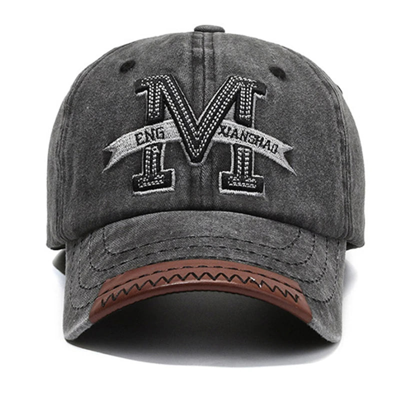 Unisex Baseball Cap M Letter Embroidery Dad Hat, Men Outdoor Washed Cotton Cap