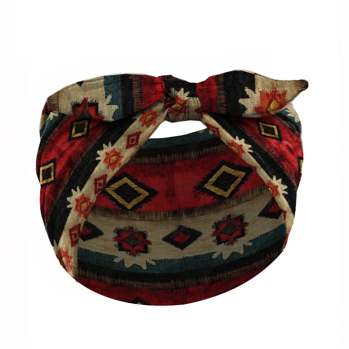 Widening Bohemian style printed front knot rabbit ear elastic headband