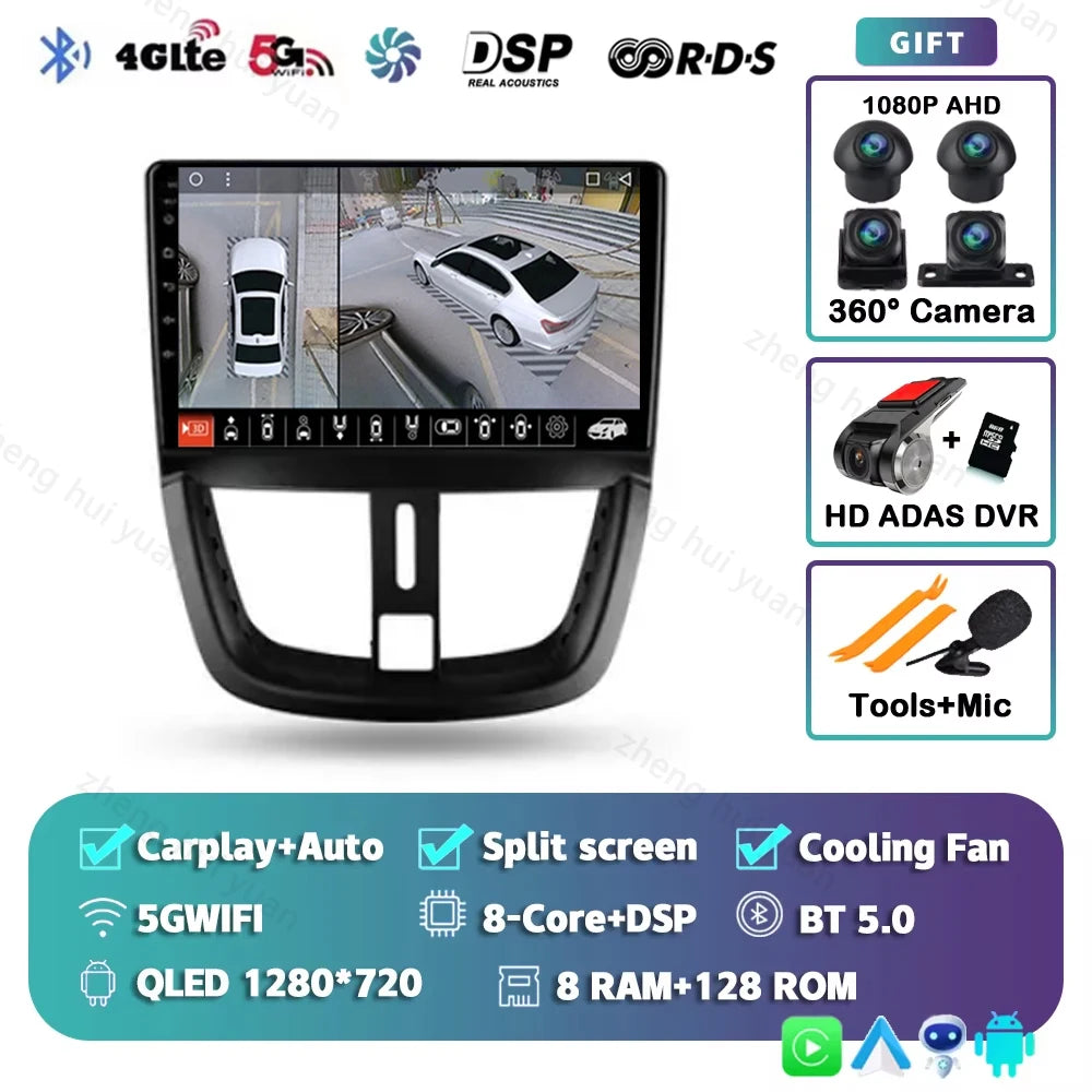 For Peugeot 207 2006 - 2015 Android 15 12+256GB CarPlay Auto Car Radio Multimedia Video Player GPS stereo Head Unit 4G WIFI RDS