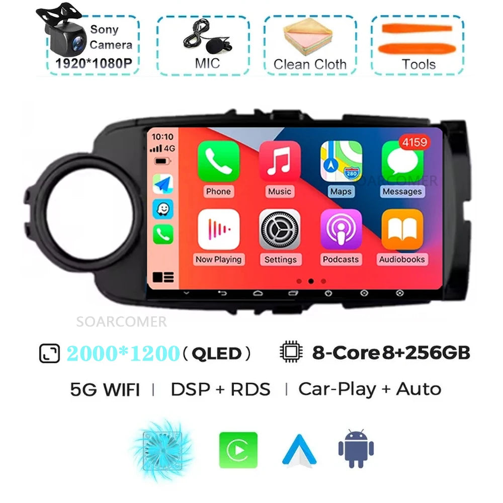 Android 15 For Toyota Yaris 2011 - 2017 Multimedia Player Carplay Auto Car Radio GPS video Qualcomm Snapdragon DSP WiFi+4G DVD