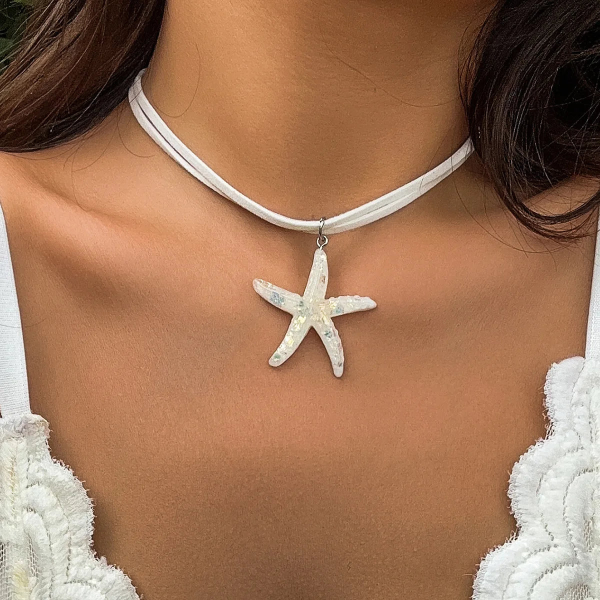 Fashion Exaggerated Large Starfish Pendant Necklace for Women Girls Boho Summer Beach White Rope Chain Choker Party Jewelry Gift