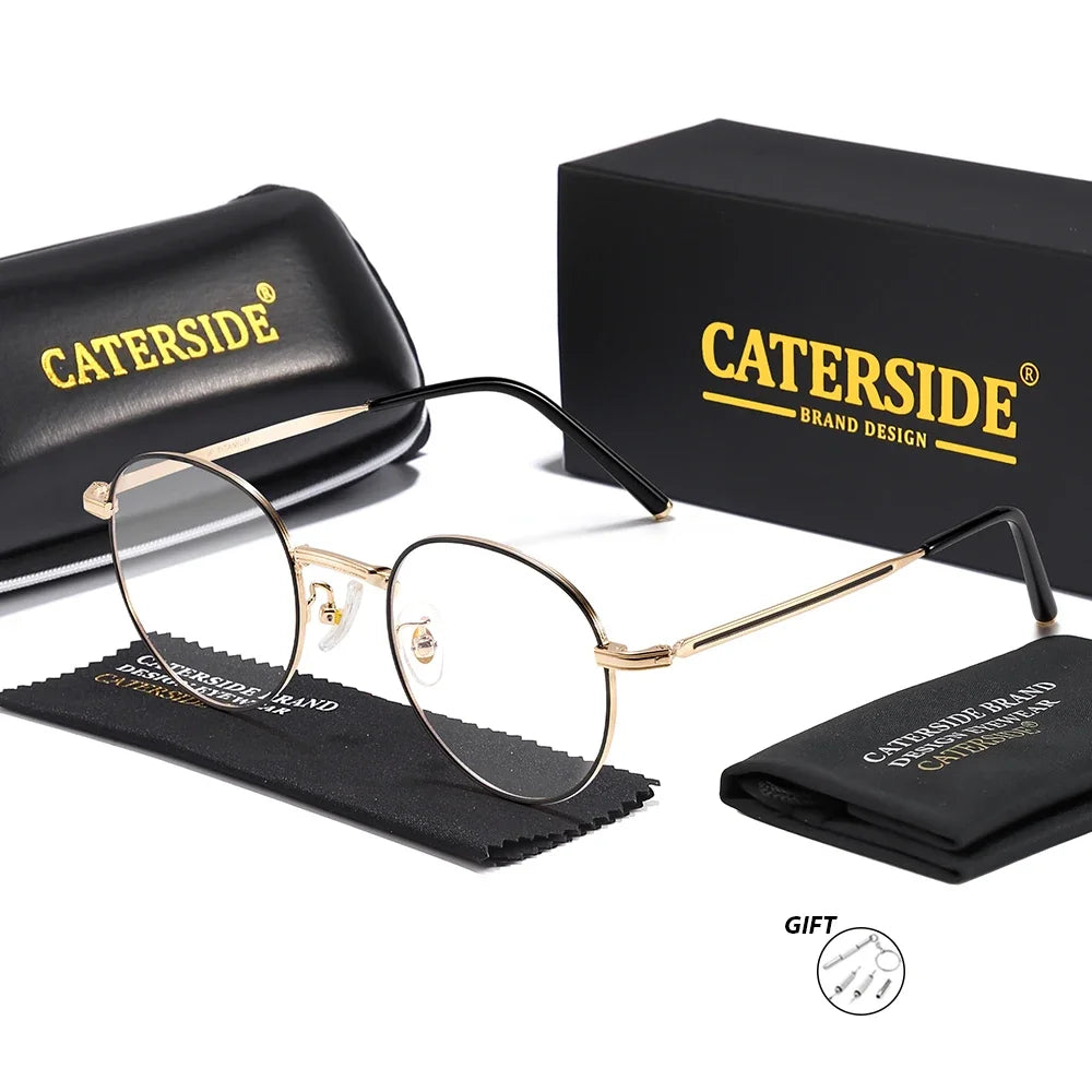 CATERSIDE Vintage Men's Optical Glasses High-Quality Round Metal Titanium Frame Customized Prescription Glasses Women's Eyewear