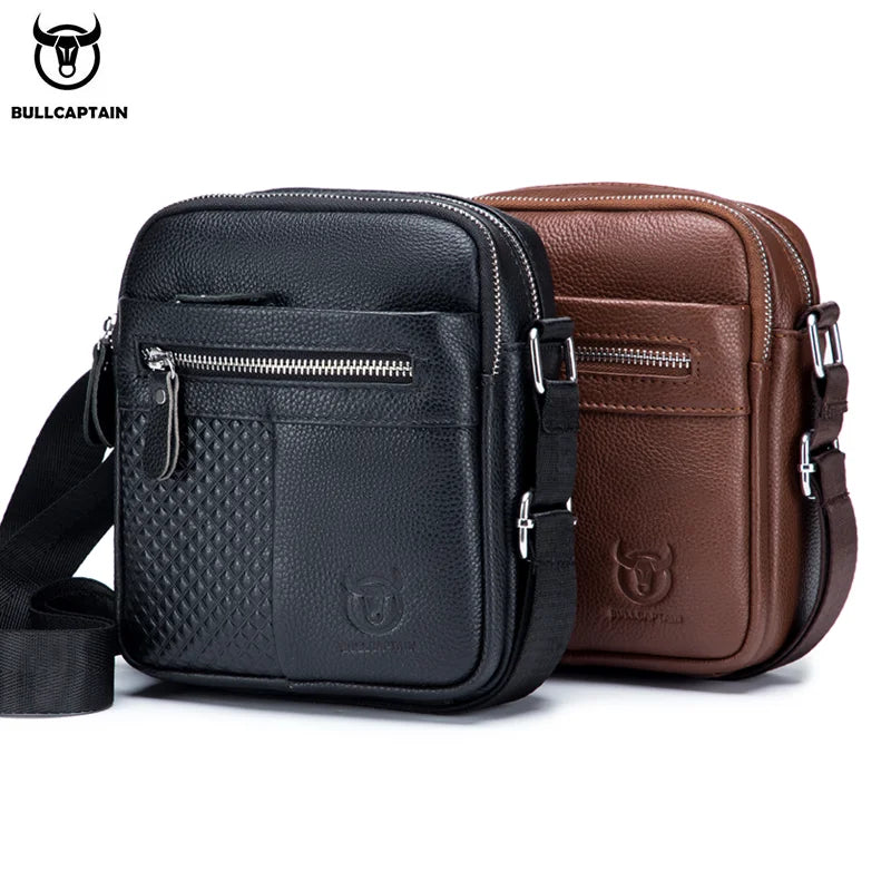 BULLCAPTAIN 2021 New Simple Men's Shoulder Bag High-Quality Leather Crossbody Bags Male Large-Capacity Square Bag's Man