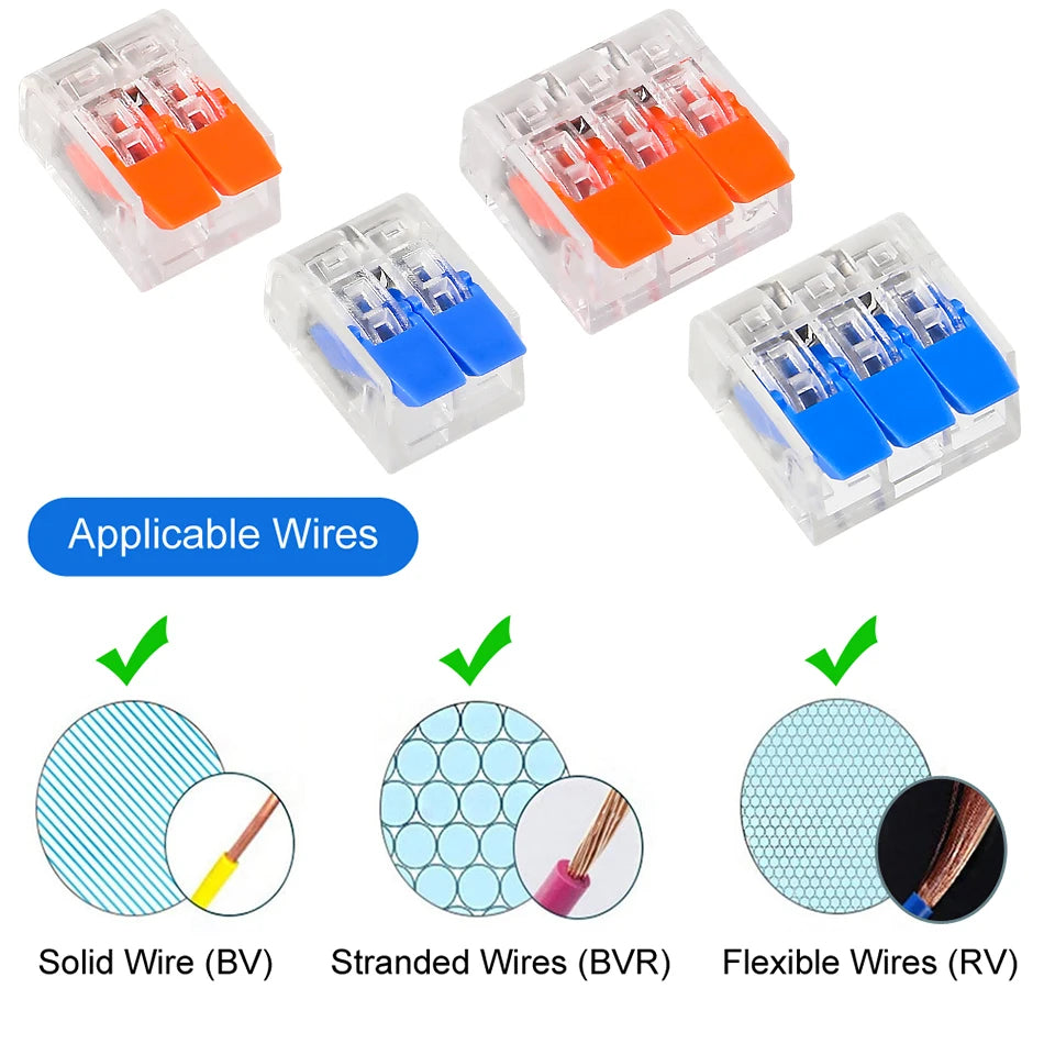 100pcs Quick Wire Connectors Plug-in Universal Compact Home Wiring Cable Connector 2/3 Pin Conductor Terminal Block