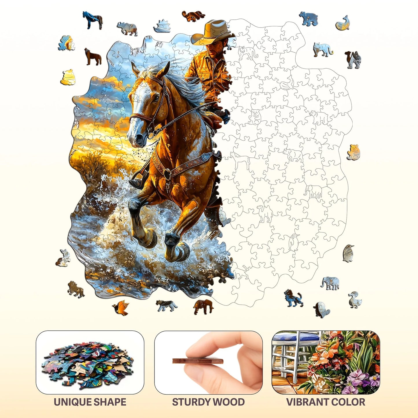 Cowboys and Dancers Wooden Jigsaw Puzzle Wood Home Decor Painting Christmas and Halloween Gift Toy for Teen and Kid