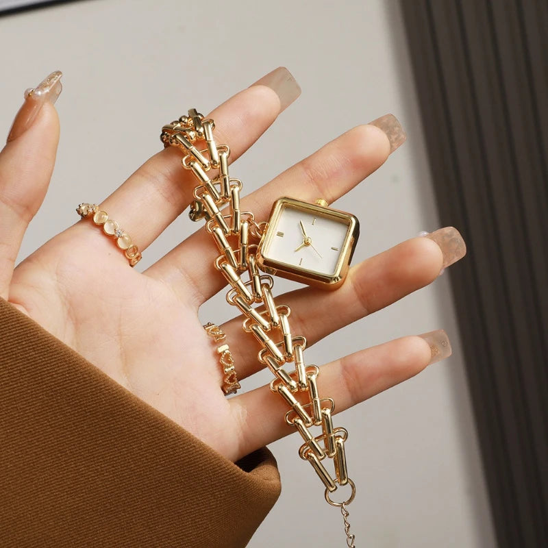 Luxury Gold Watch with Triangular Wheat Ear Dial Creative Pendant Design High-Quality Fashion  Premium Ladies Watch Gift Relojes