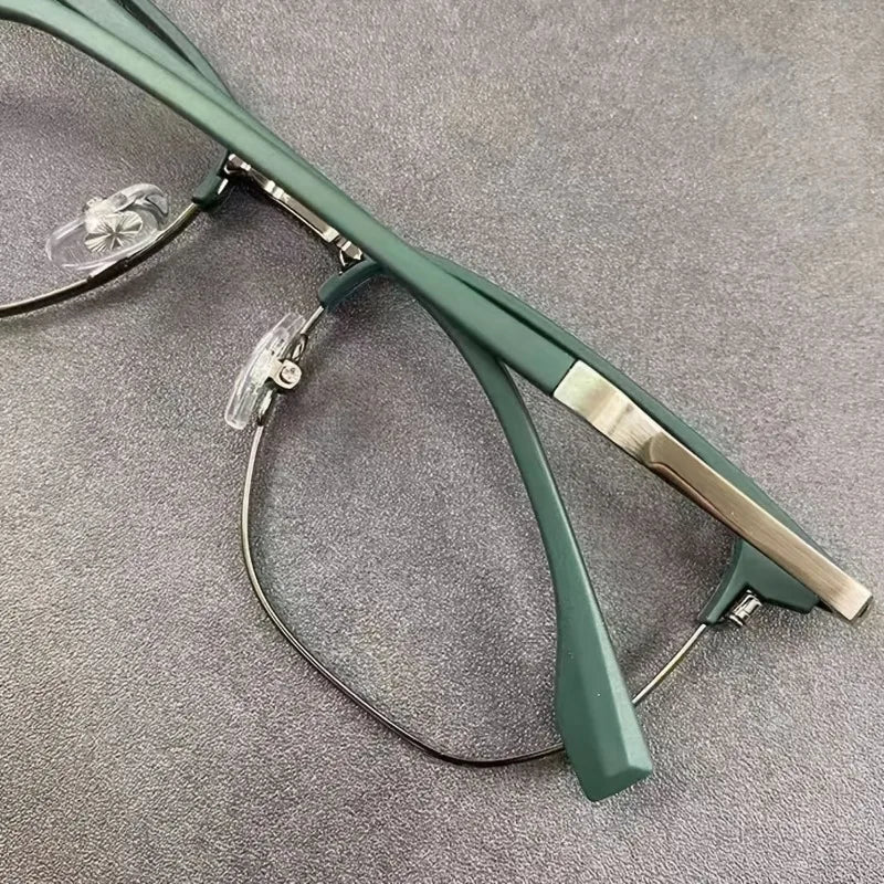 Retro Stylish Men's Half-Frame AC Lens Glasses - Sleek Iron Alloy Frame, Lightweight & Durable, Perfect for Casual or Formal