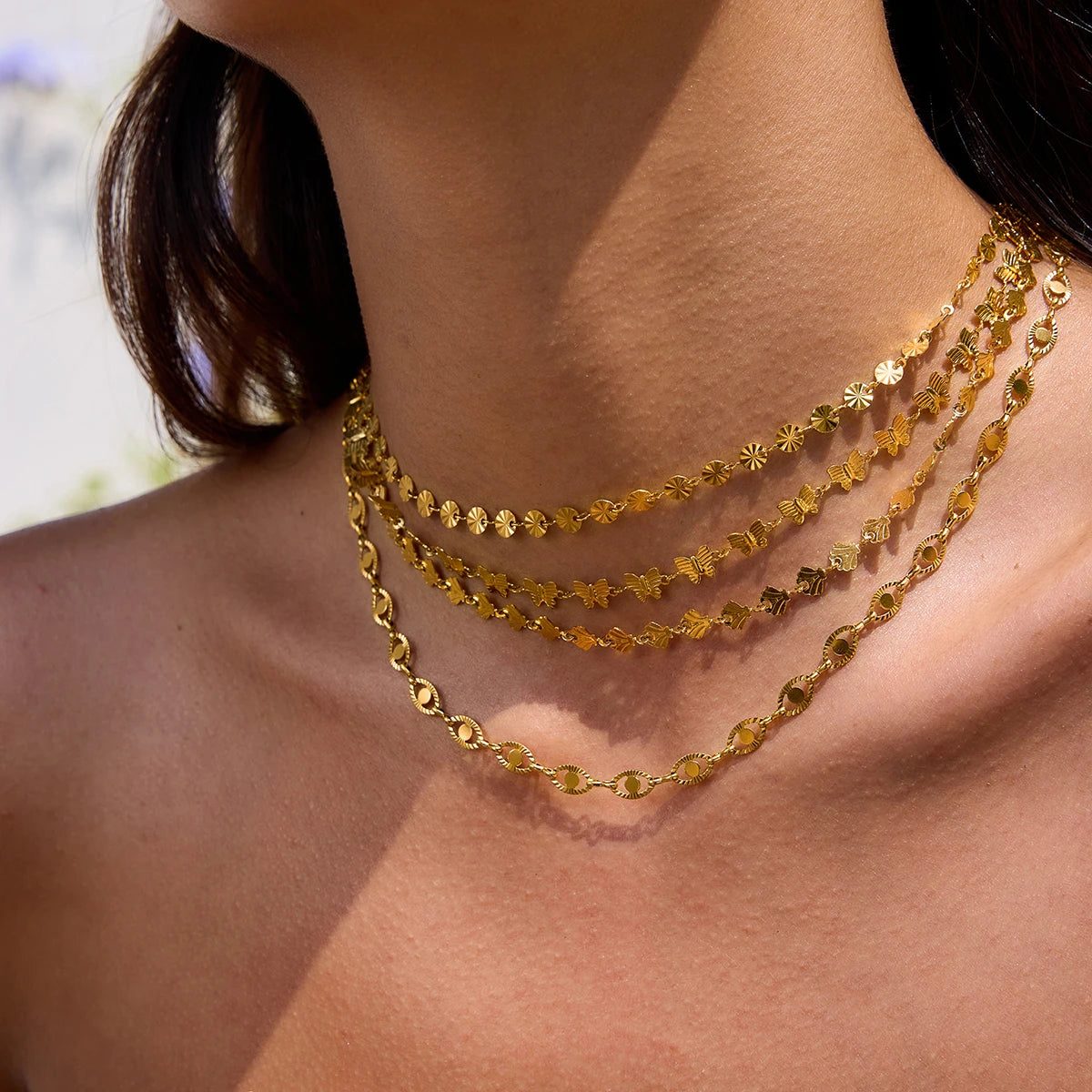 Uworld Minimalist Classic Style 18K Gold Color Plated Stainless Steel Butterfly Circular Handmade Chain Necklace Women's Jewelry