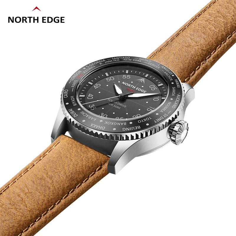NORTH EDGE MACH Solar Power Quartz Mens Pilot Watch Luminous Waterproof Watches