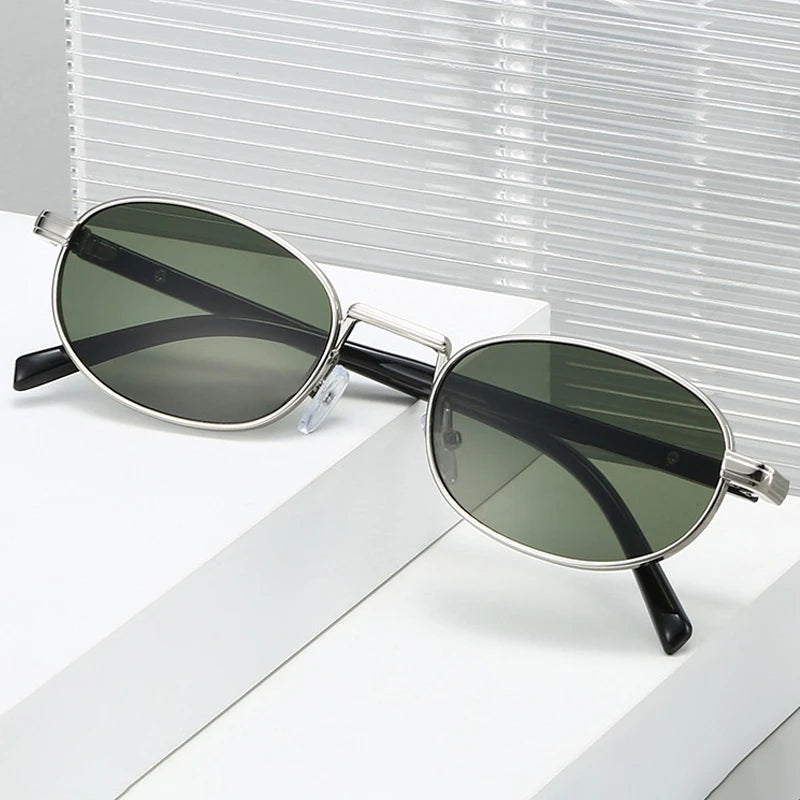 JNPCXI Retro Small Oval Metal Sunglasses Women Shades UV400 Fashion Silver Gradient Men Punk Sun Glasses