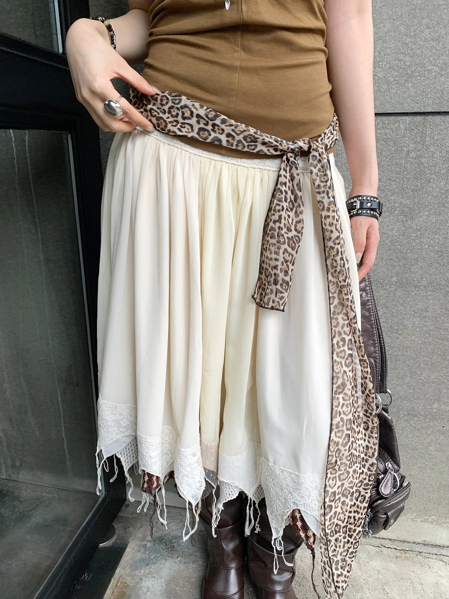 American Sexy Girl Style Leopard Print Belt Women's Minority Design Sense Skirt Jeans Accessory Silk Scarf Leather Belt