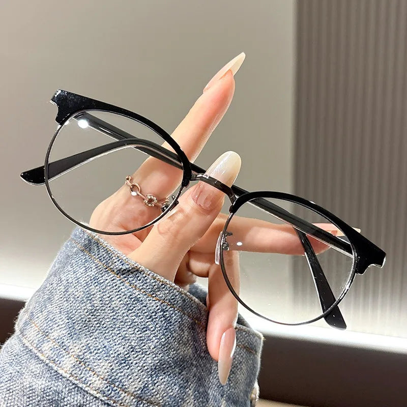 Retro and versatile anti blue light gray glasses, metal oval frame color changing glasses, eye protection glasses