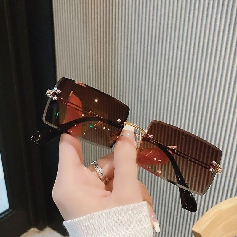 2PCS Men's and Women's Universal Anti Glare Frameless Square Fashion Glasses Small Frame Metal Frame Suitable for Driving