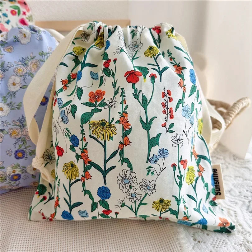 Portable Organizer for Underwear Socks Bra Cotton Makeup Bag Travel Drawstring Bags Ins Flower Print Clothes Cosmetic Bags 2026