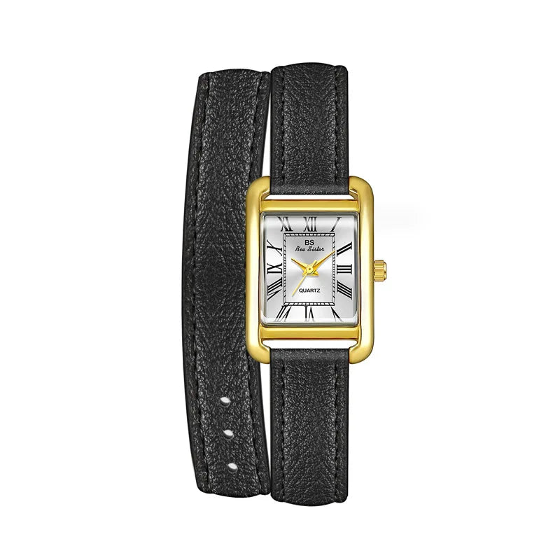 Women Watches Fashion Casual Square Black Genuine Leather Quartz Watche For Women Dress Elegant Clock Ladies Wristwatches
