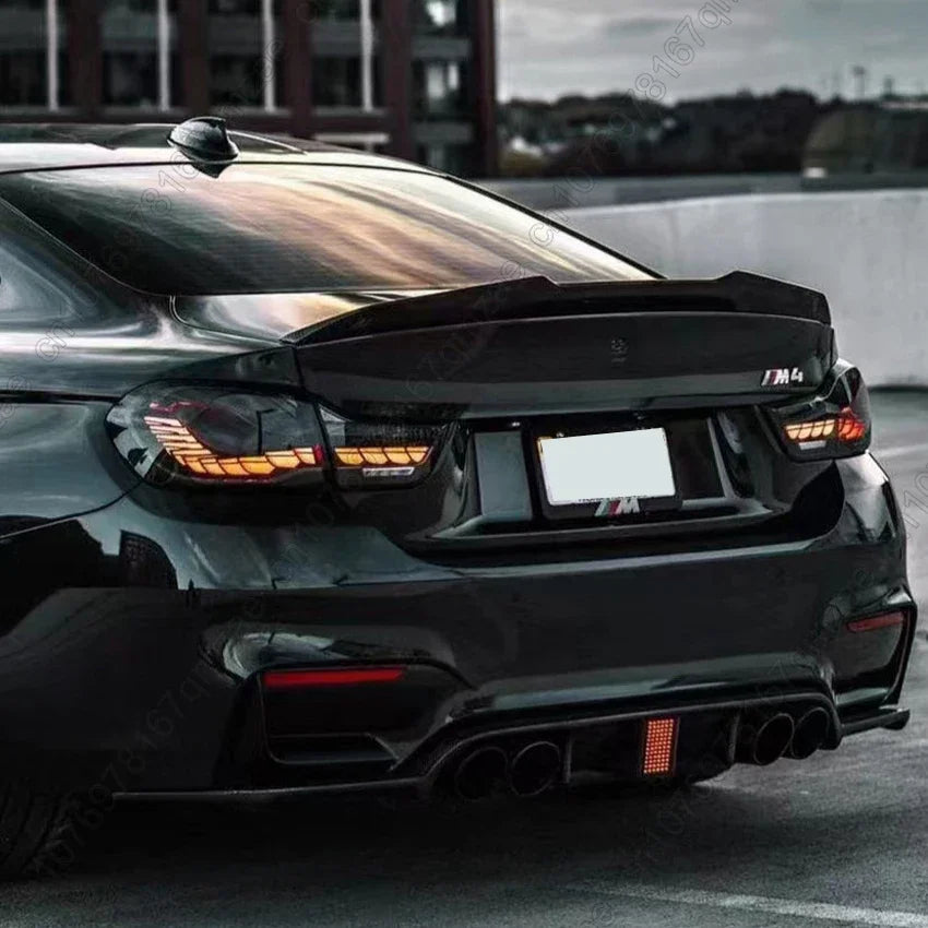 For BMW M3 F80 M4 F82 F83 2015-2020 Carbon Look Rear Bumper Diffuser With LED Light Spoiler Lip Splitter Lip Protector Guard