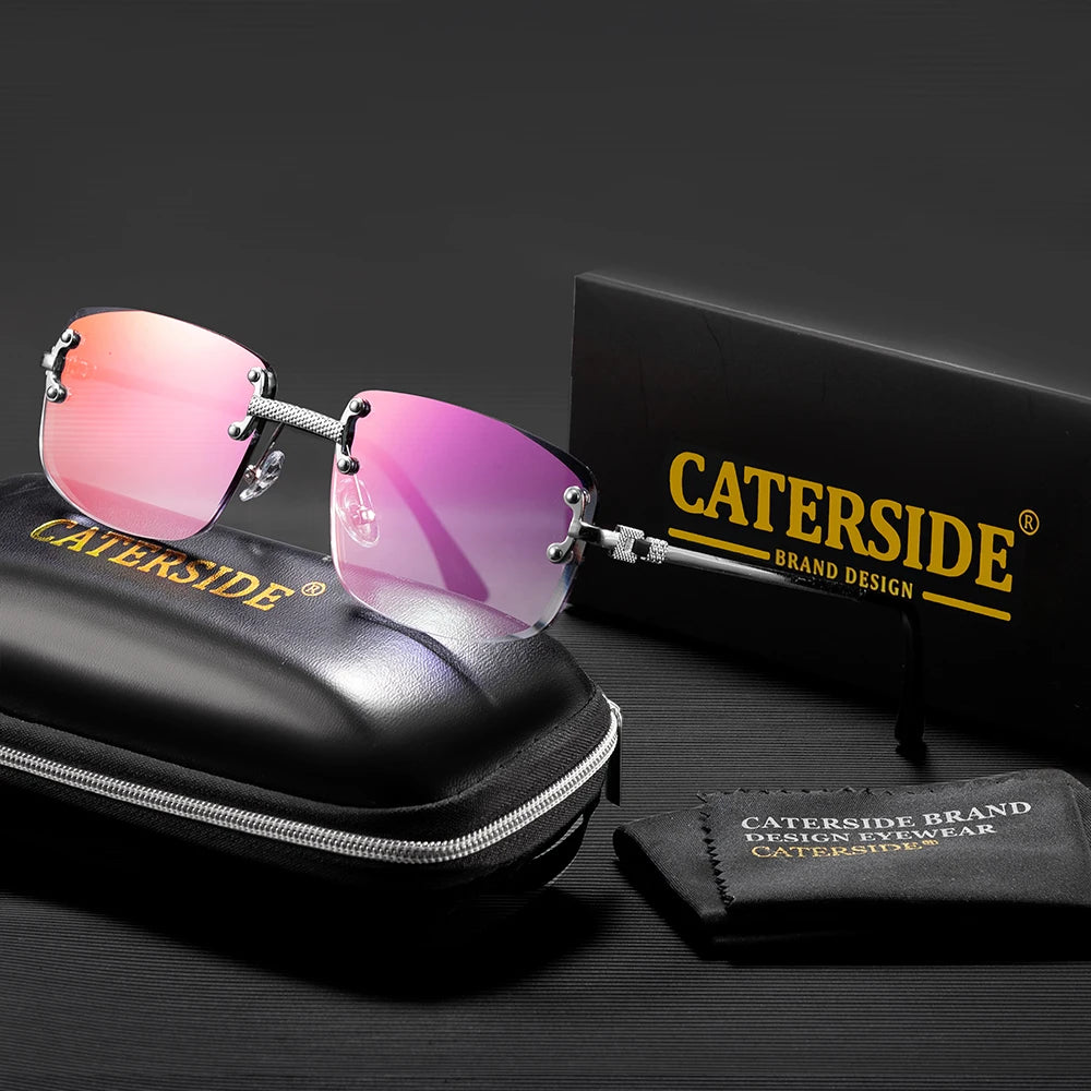 CATERSIDE Fashion Frameless Sunglasses Men Women Luxurious Outdoor Party Sun Glasses Metal Frame Mirror Gradient Lens Eyewear