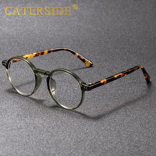 CATERSIDE Retro Men Glasses Round High Quality TR90 Frame Prescription Eyewear Frame Women Zero-Power Lens Computer Glasses