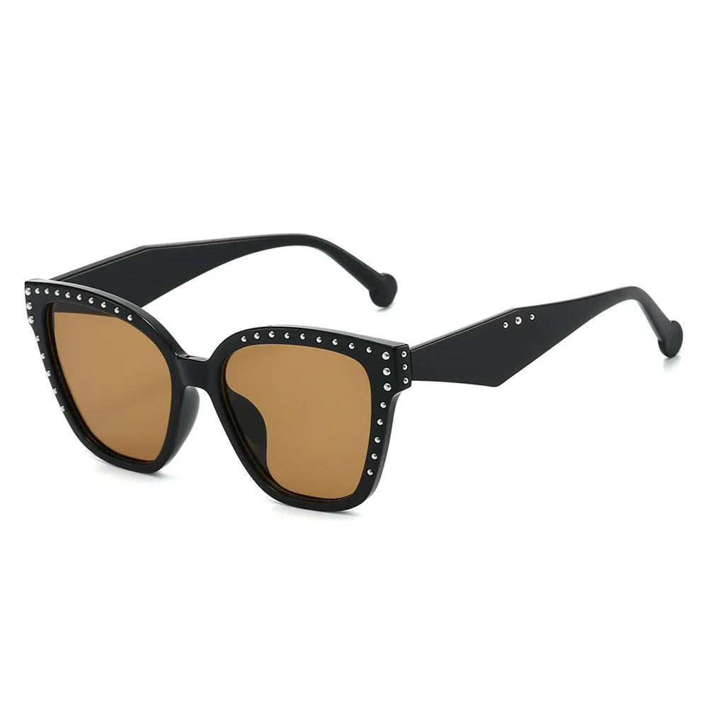 JNPCXI New Square Women Sunglasses Shades UV400 Fashion Clear Lens Frame Retro Rivet Men Leopard Green Sun Glasses