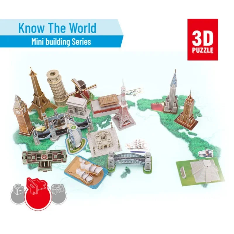 3D World-famous Architectural Puzzle Big Ben Pisa Tower White House Kindergarden Toy Children Classroom Handmade Gifts Jigsaw