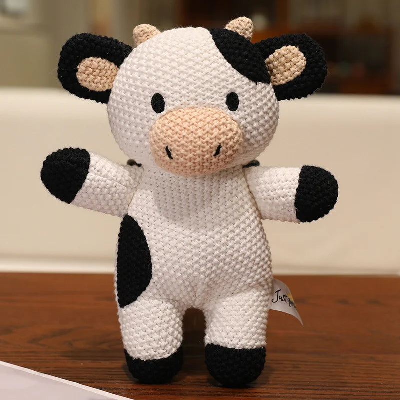 Cute Knitted Cartoon Animal Toy Stuffed Cow Cattle Fox Dinosaur Whale Shark Sitting Standing Small Appeasing Gift