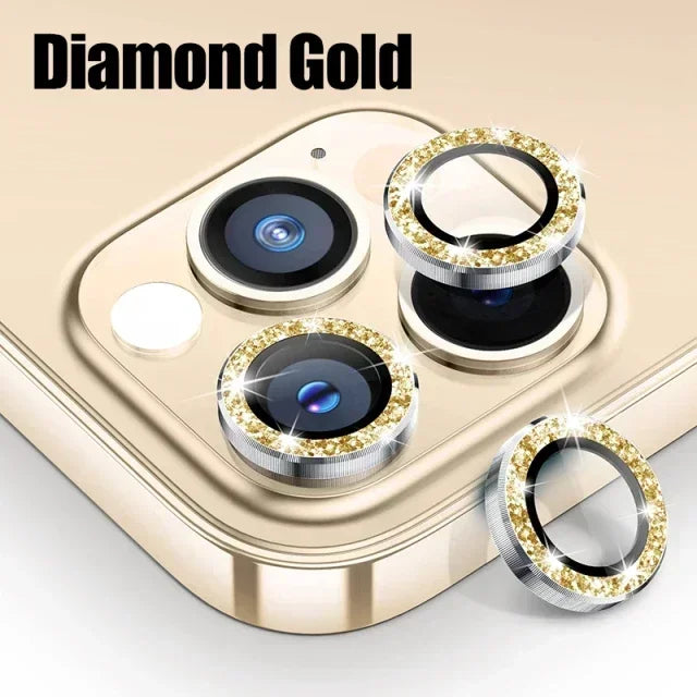 3Pcs Diamond Gold Camera Lens Protector iPhone 11-15 ProMax 14/13 Mini 15 Plus