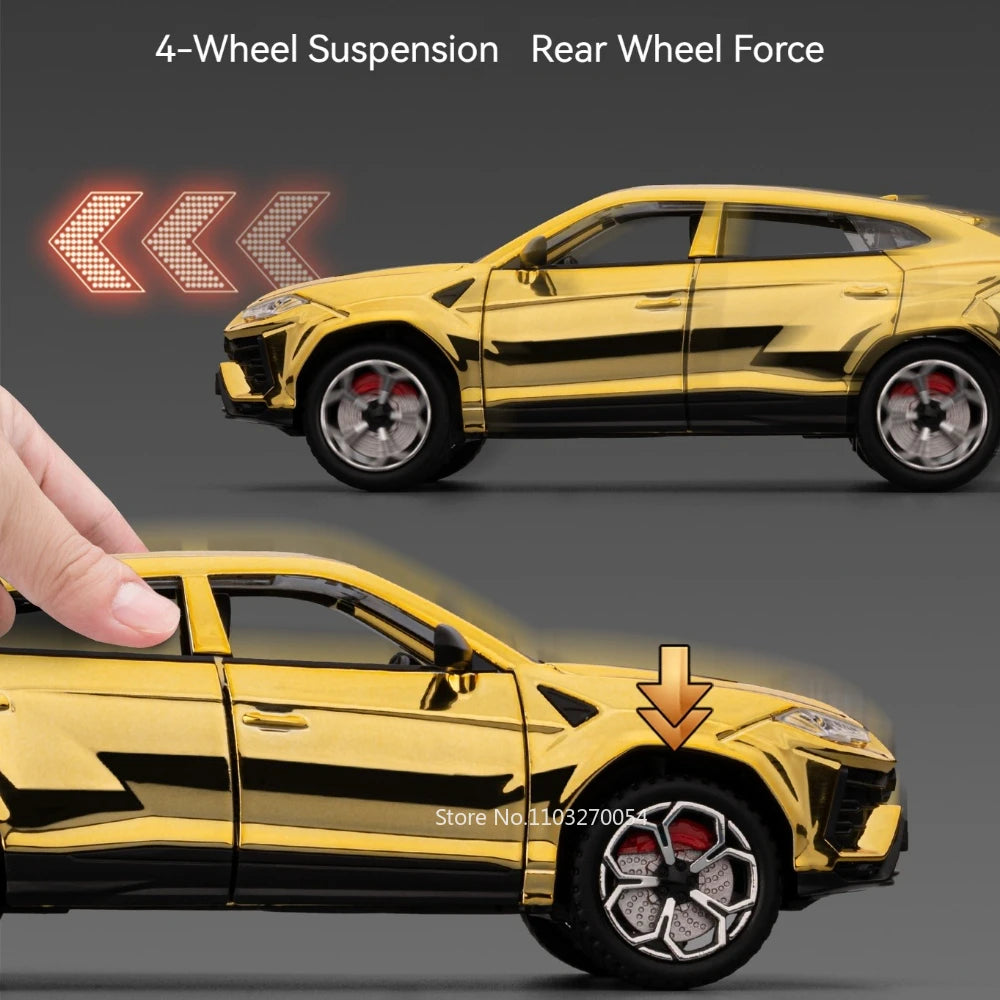 1:24 Lambor URUS Model Toys Diecast Alloy Car Doors Opened Sound Light Pull Back Shock Absorption Vehice Children Christmas Gift