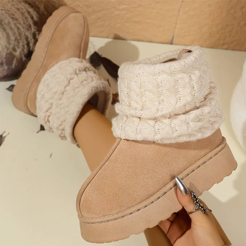 Fashion Knitted Leg Covers Snow Boots Women Winter Warm Faux Fur Ankle Boots Woman Plus Size 37-43 Platform Botas Female