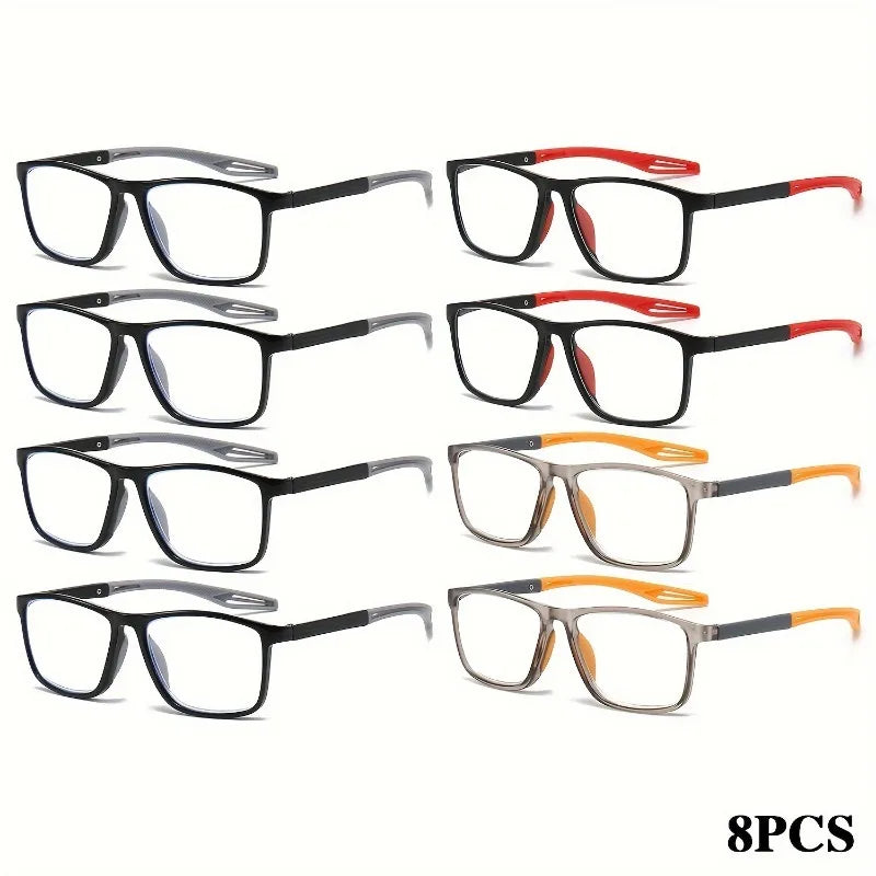 8pcs Super Value Rectangle Simple Sport Non-Slip Presbyopia Glasses - Multiple Pairs for Middle-Aged and Elderly Men and Women