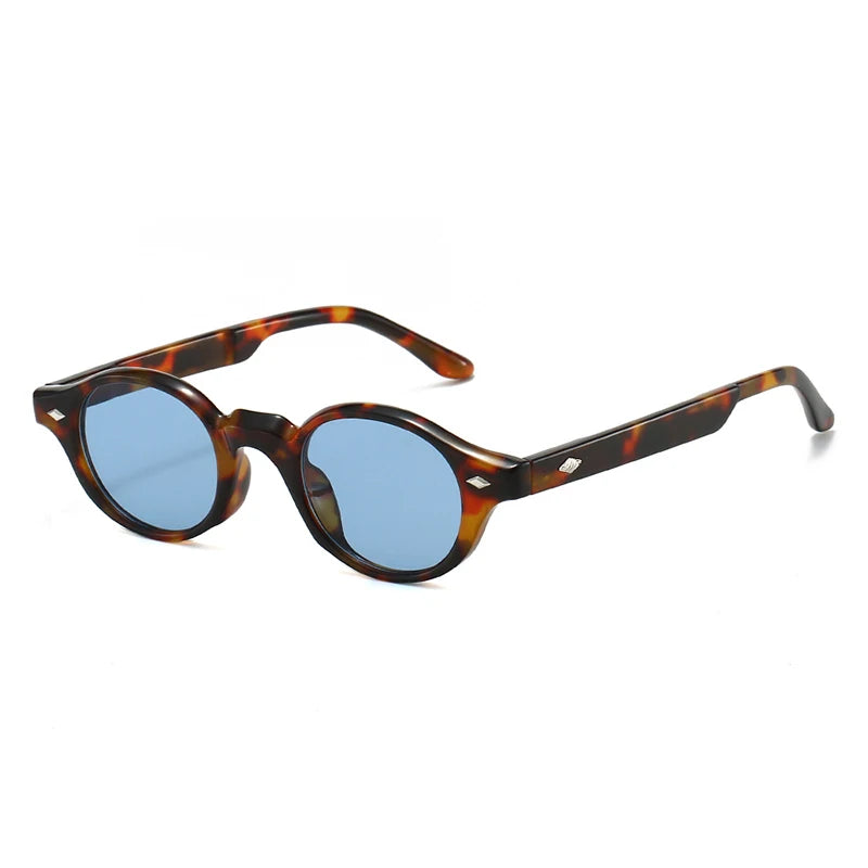 JNPCXI New Fashion Small Oval Women Sunglasses Retro Rivets Men Gray Green Shades UV400 Sun Glasses Trending Punk Sun Glasses