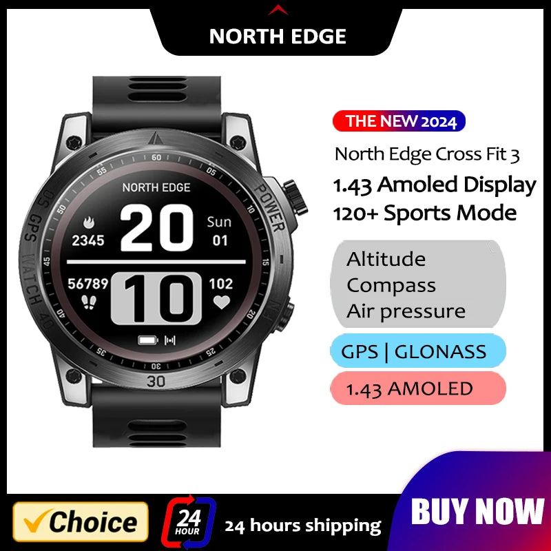 NORTH EDGE 2025 GPS Sport Watch 50M ATM Altimeter Barometer Compass Smartwatches