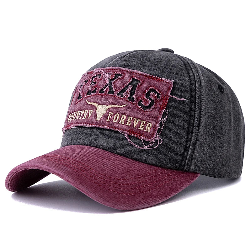 Washed Cotton Vintage Baseball Cap TEXAS Letter Embroidery Outdoor Sport Dad Hat
