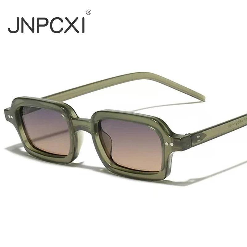 JNPCXI New Retro Small Rectangle Jelly Color Sunglasses Women Shades UV400 Fashion Rivets Men Punk Gradient Sun Glasses