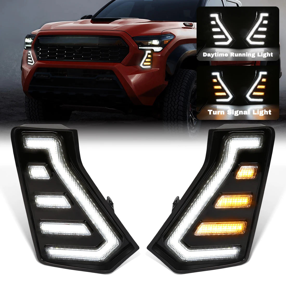 For Toyota Tacoma 2024 LED DRL Daytime Running Lights Fog Lamps Front Bumper Driving Headlights White Yellow Car Accessories 12V