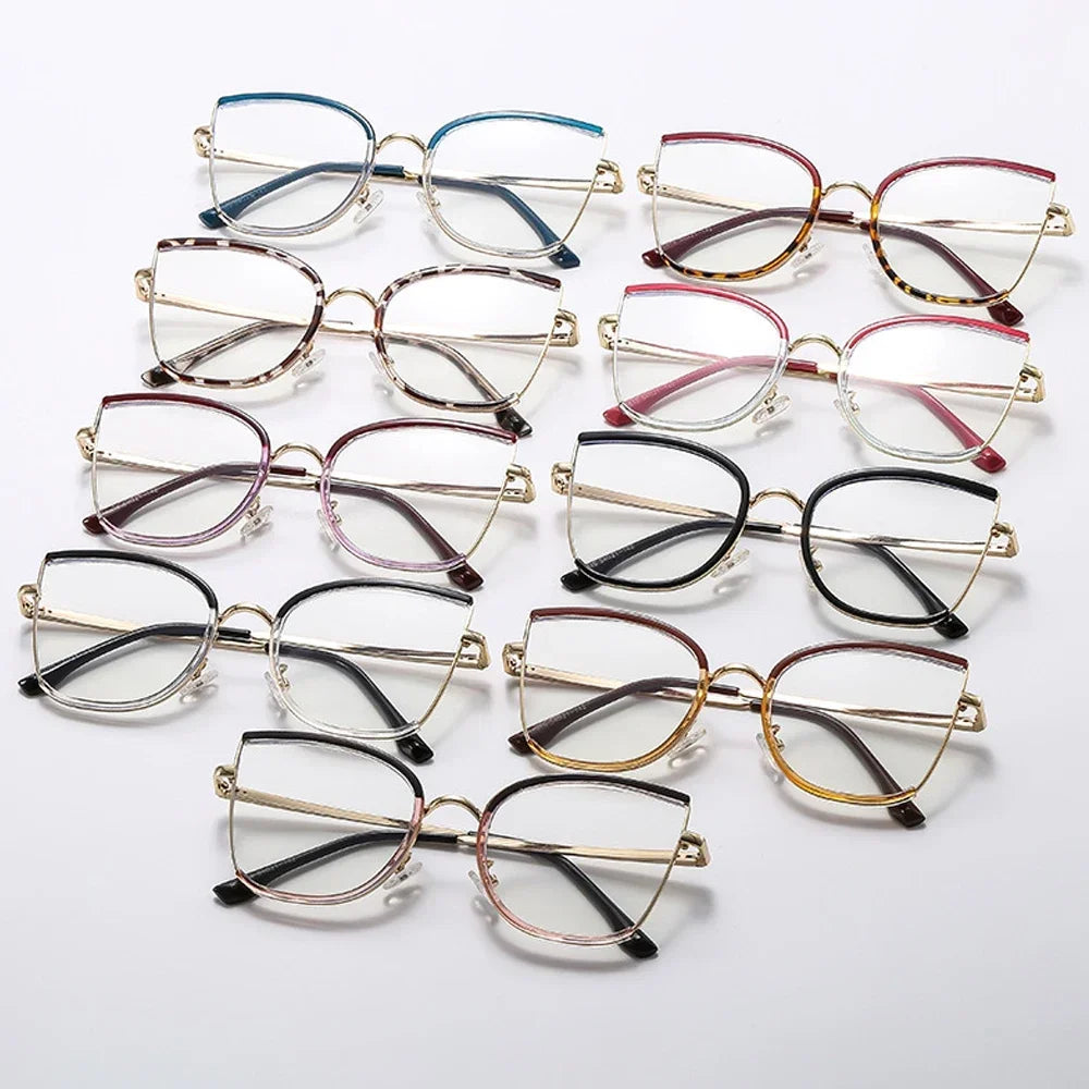 JNPCXI Retro Oversized Cat Eye Women Metal Glasses Frame Fashion Clear Anti-Blu-Ray Eyewear Men Optical Computer Square Frames