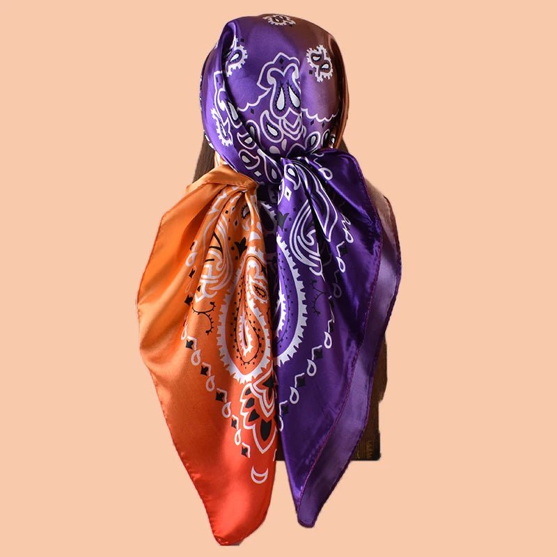 1PC Gradient Paisley Print Satin Square Scarf Women's Hair Accessory Spring New Style Versatile Belt Bag Decor Silk Headband