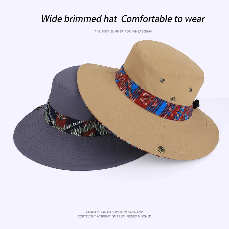 9275-New spring and summer men's and women's wide-brimmedfishermanhatswithethnicstylesuitableforoutdooractivitiessuchahiking