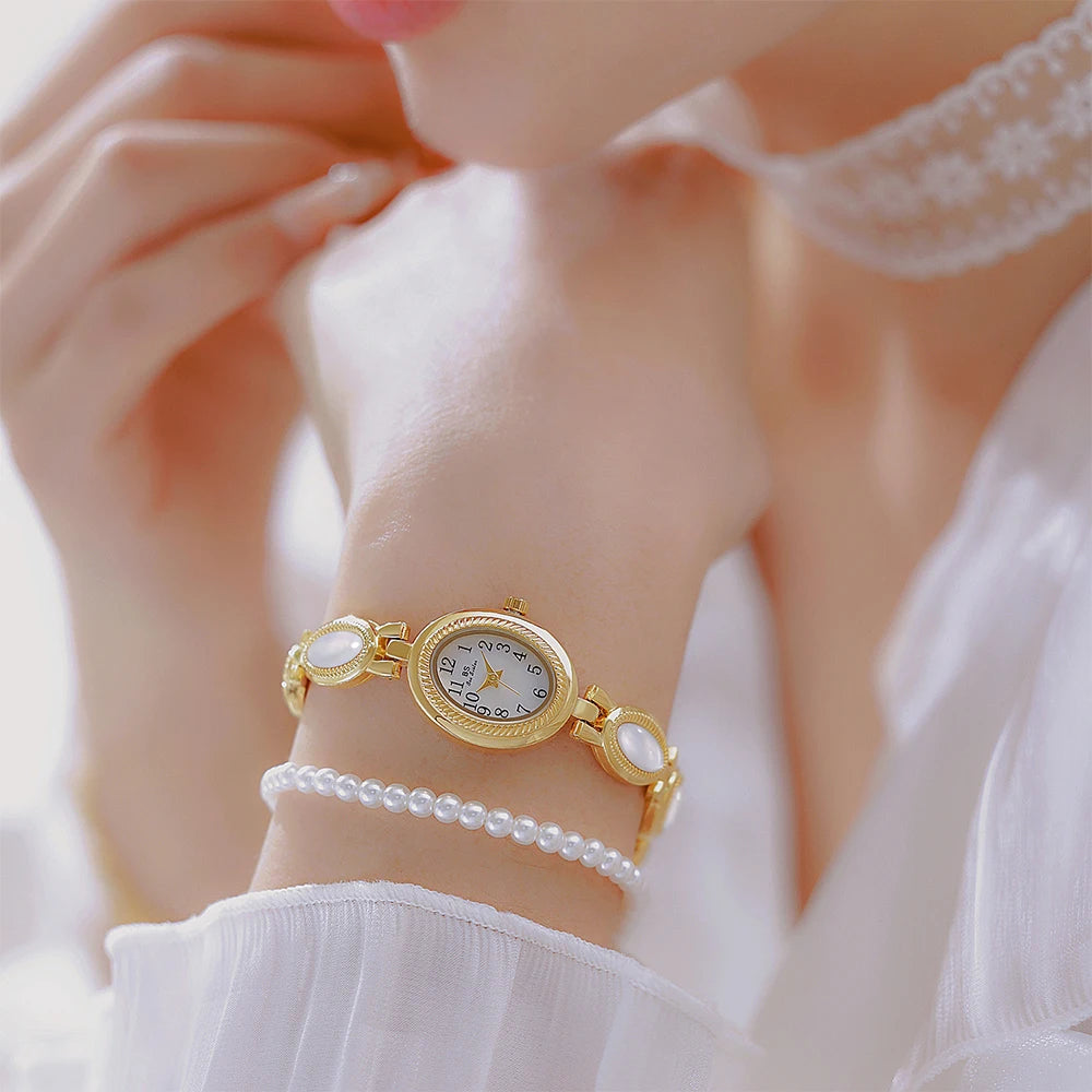 Bee Sister Watch Elegant Oval Gold Bracelet Vintage Quartz Women's wristwatch