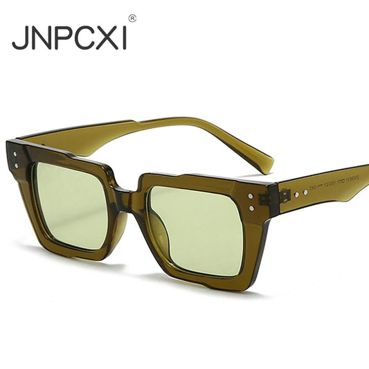 JNPCXI New Vintage Thick Leg Square Sunglasses Women Men Fashion Rice Nail Green Sun Glasses UV400