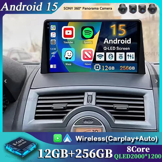 For Renault Megane 2 2002-2009 2K QLED Android 15 Android Car Radio Multimedia Video Player GPS Stereo CarPlay 4G Navigationv BT
