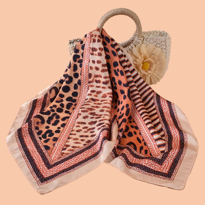 1PC Leopard Print Satin Square Scarf Women's Hair Accessory Spring New Style Versatile as Belt Bag Decorations Silk Headband