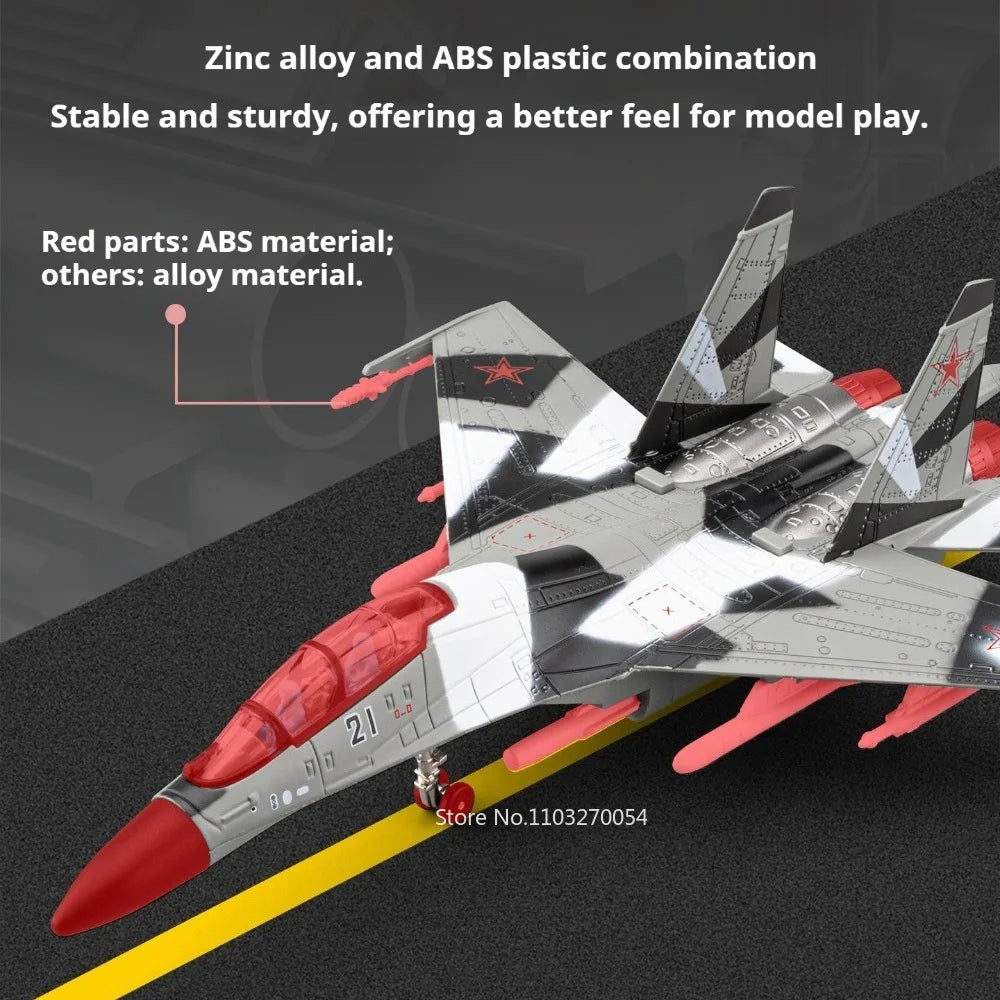 1:64 Su-35 Alloy Fighter Model Diecast Toys Car with Sound Light Pull Back Catapult Missile Airplane Fun Gifts for Boys Ornament