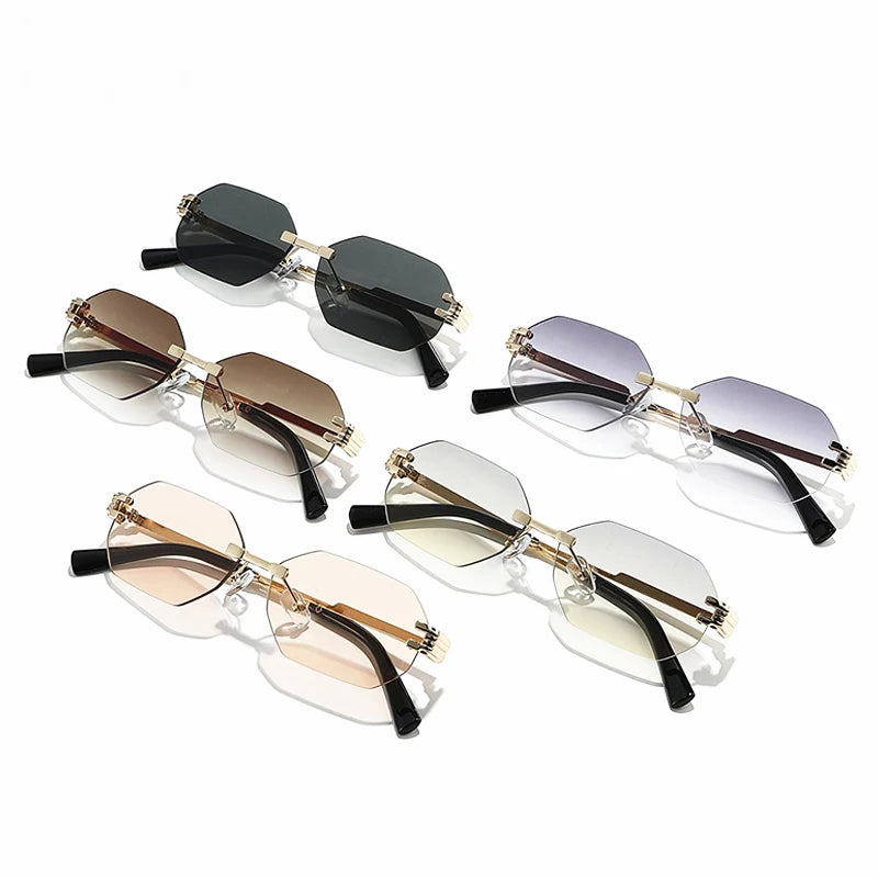 JNPCXI New Fashion Rimless Square Sunglasses Women Men Vintage Gradient Polygon Shades Trendy Luxury Brand Design Sun Glasses