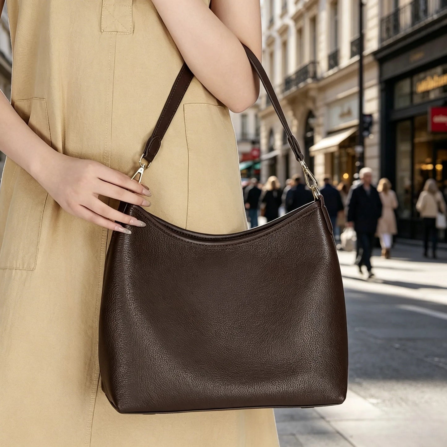 Genuine Cowhide Leather Hobo Shoulder Bag for Women Luxury Designer Pebbled Leather Large Capacity Crossbody Tote Underarm Bag