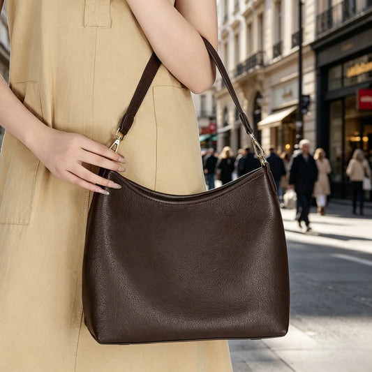 Genuine Cowhide Leather Hobo Shoulder Bag for Women Luxury Designer Pebbled Leather Large Capacity Crossbody Tote Underarm Bag
