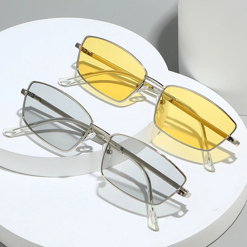 JNPCXI New Small Rectangle Retro Sunglasses Luxury Metal Designer Casual Shades Man Women's Fashion Sun Glasses