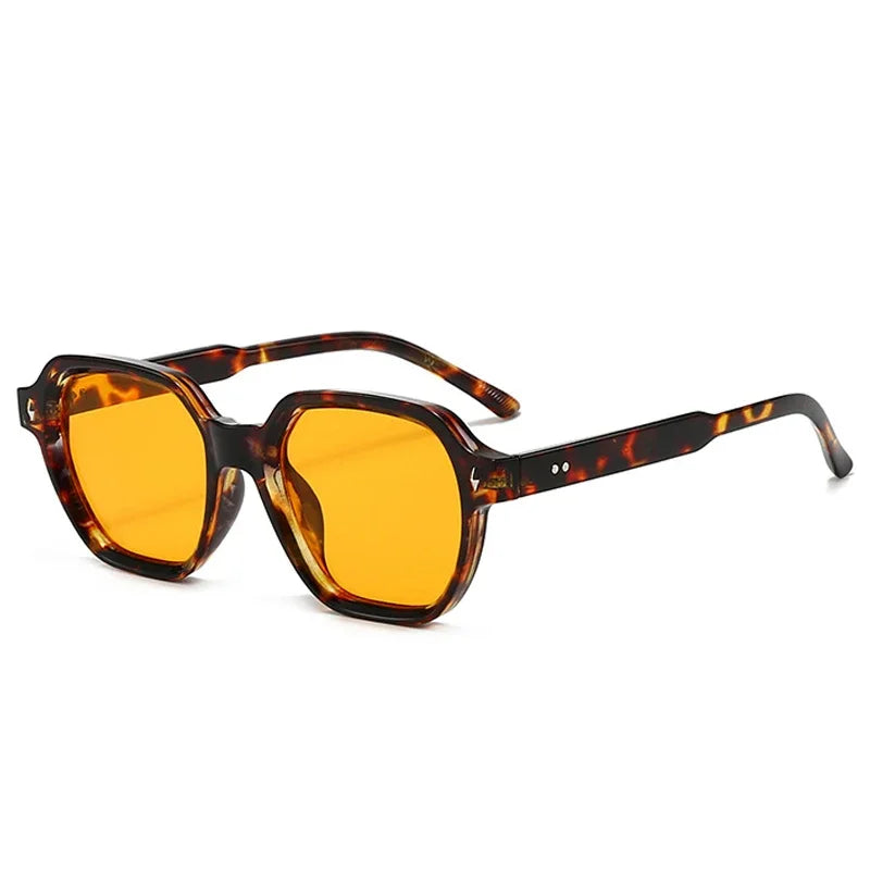 JNPCXI New Fashion Square Women Sunglasses Retro Trending Orange Leopard Rivets Candy Color Sun Glasses Shades UV400