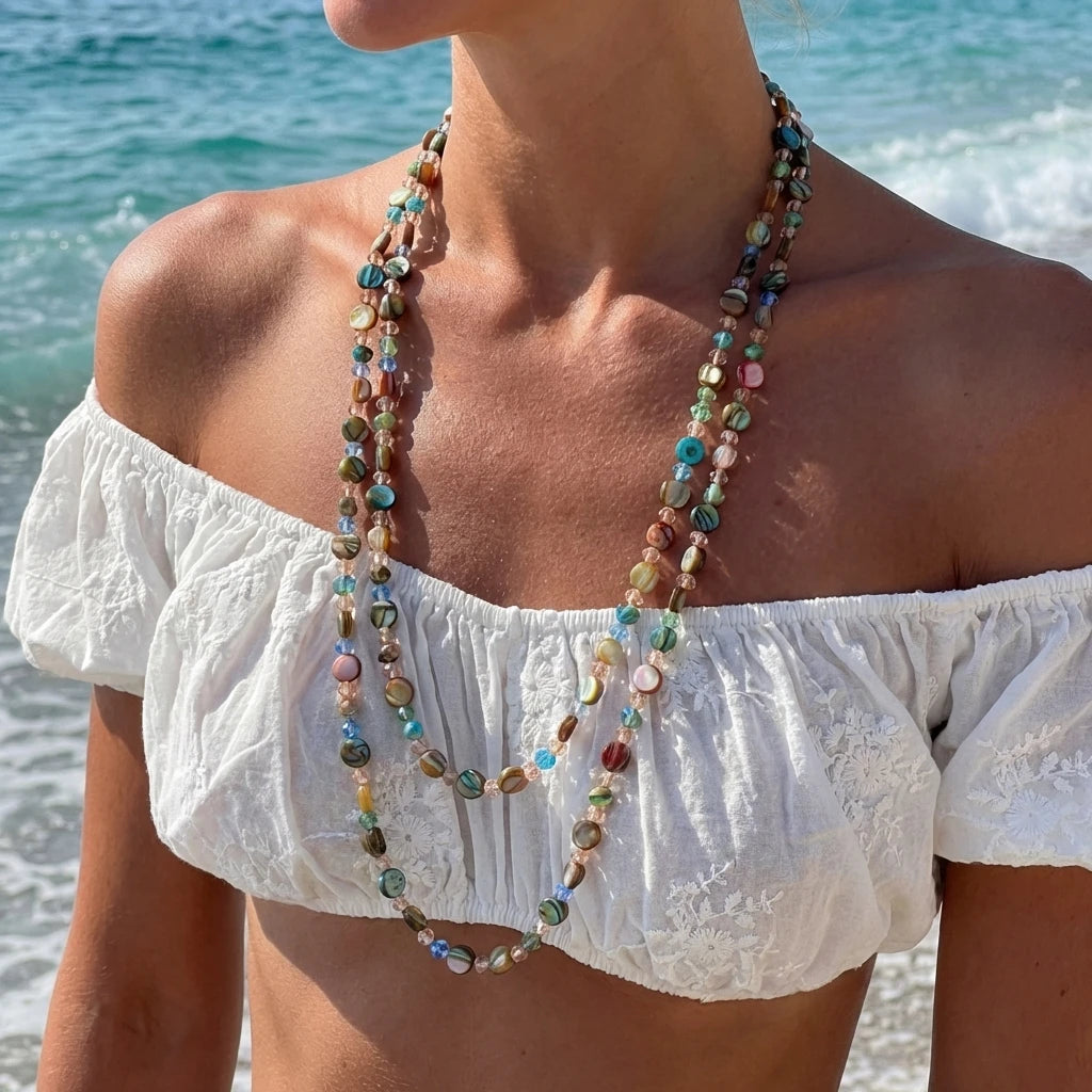Colorful Beaded Long Necklace for Women Dopamine Style Sweater Chain Fashion Jewelry Party Accessories Gift