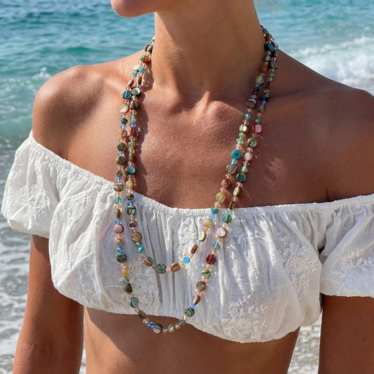 Colorful Beaded Long Necklace for Women Dopamine Style Sweater Chain Fashion Jewelry Party Accessories Gift