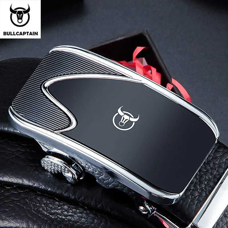 BULLCAPTAIN Genuine Leather Belt For Men High Quality Black Buckle Jeans Belt Cowskin Business BeltCasual Cowboy Waistband